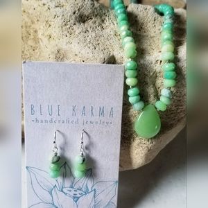 Chalcedony Pendant &  Chrysoprase Choker & Earring Set